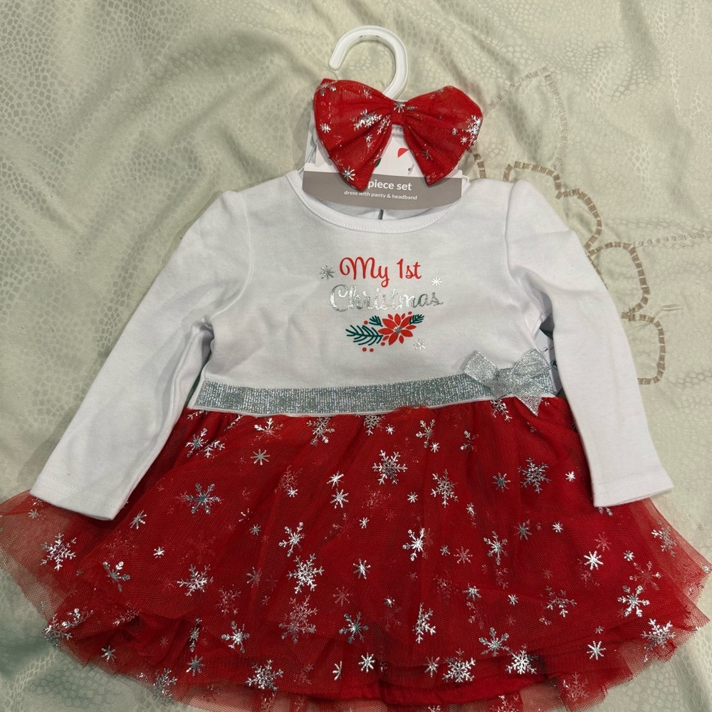 Baby Starters Red and Silver Holiday Dress Set